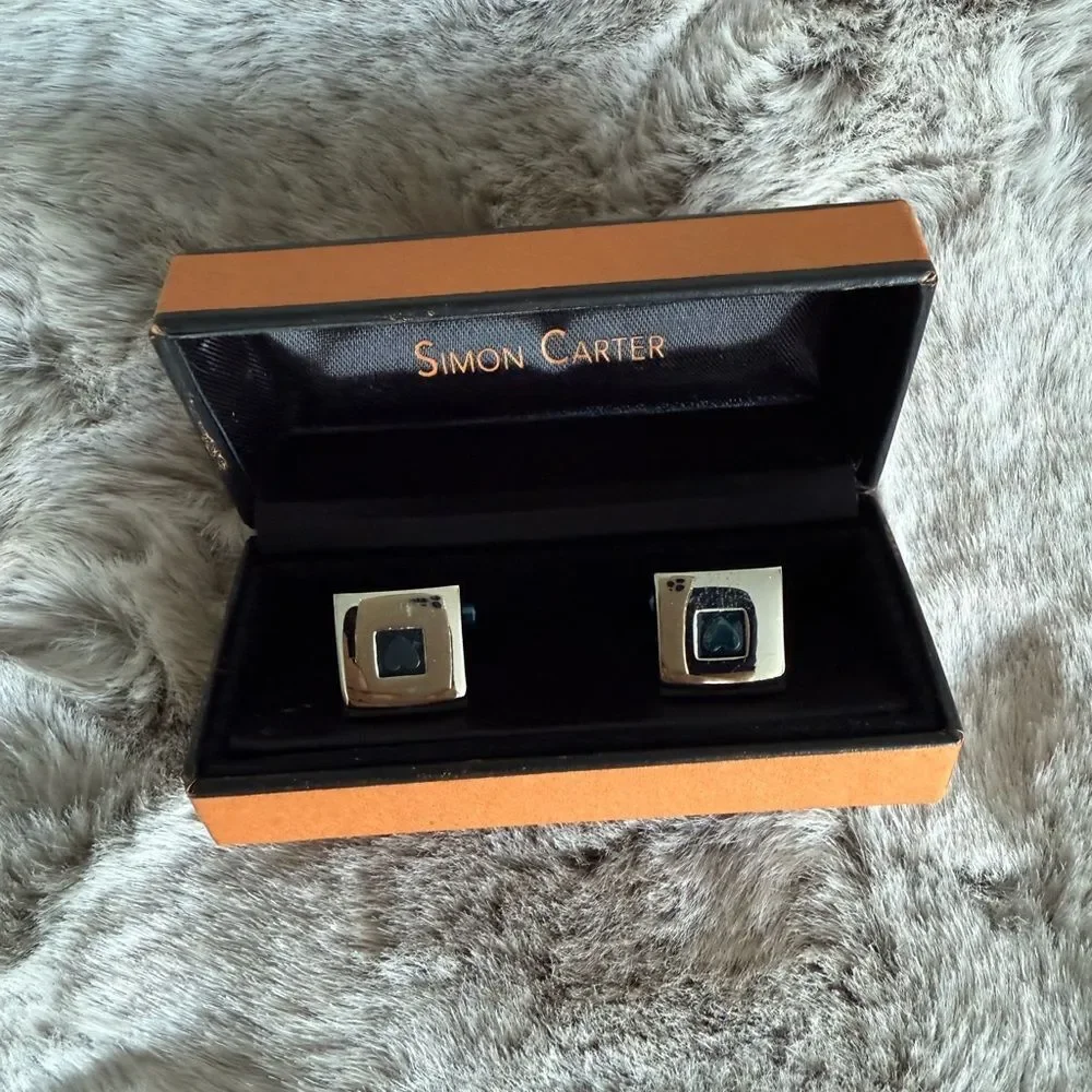 Simon Carter heart glass cufflinks silver tone metal